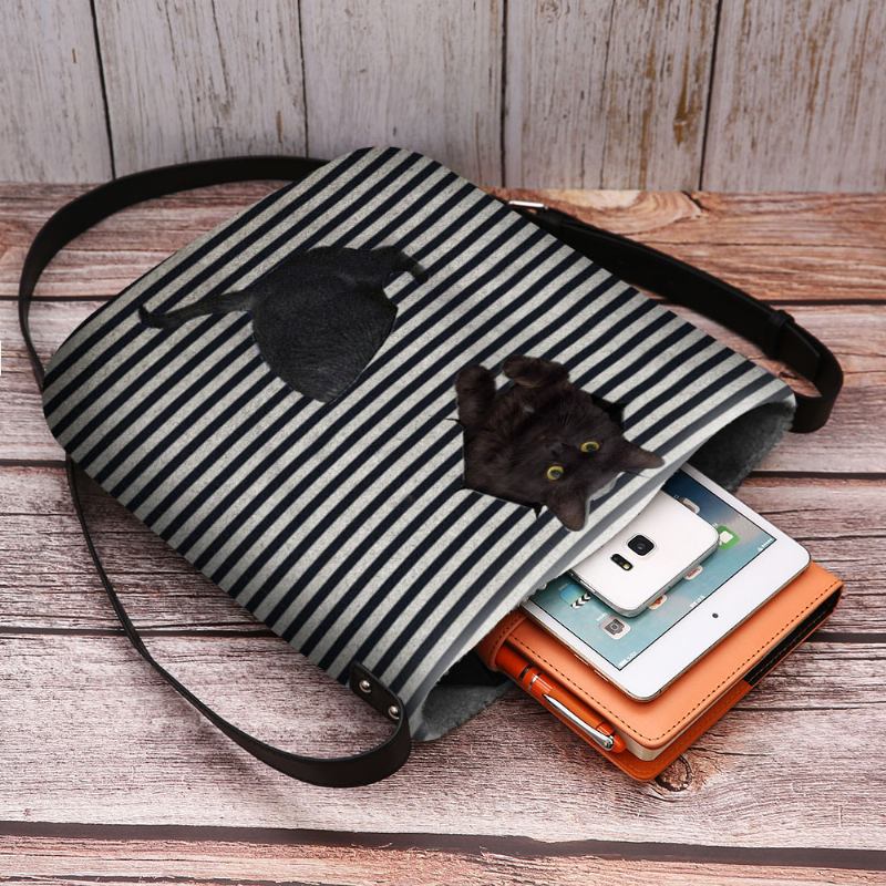 Kvinnor Kände Sig Söt Casual 3d Cartoon Katt Stripes Pattern Crossbody Bag Axelväska