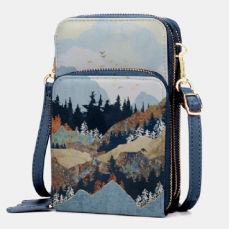 Kvinnor Konstläder Dam Mountain Treetop Med Tryck Bag 6.3 Tums Telefonväska Crossbody Bag