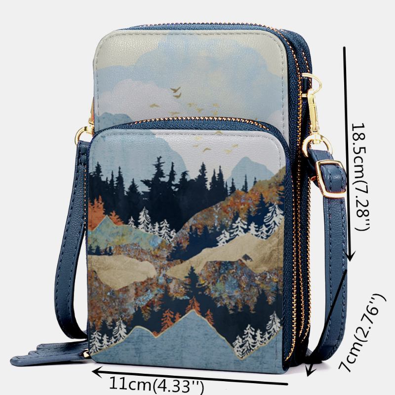 Kvinnor Konstläder Dam Mountain Treetop Med Tryck Bag 6.3 Tums Telefonväska Crossbody Bag