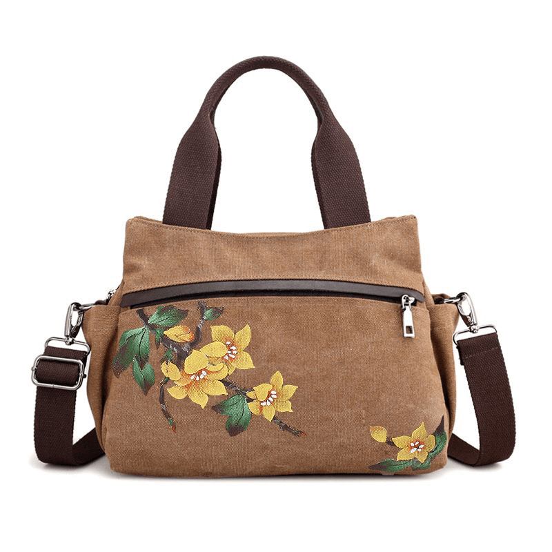 Kvinnor Lotus Canvas Handväska Kinesisk Crossbody-väska