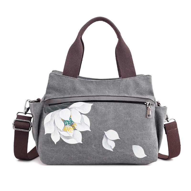 Kvinnor Lotus Canvas Handväska Kinesisk Crossbody-väska