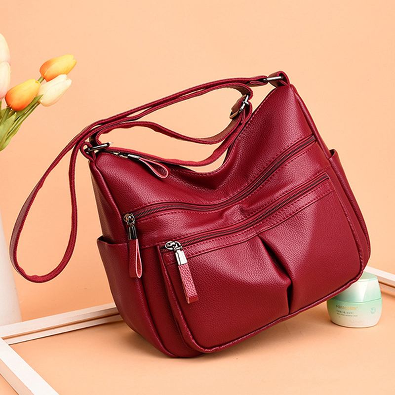 Kvinnor Mjukt Läder Multi-slot Crossbody Bag Fritid Axelväskor