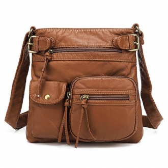 Kvinnor Multi-pocket Casual Pu-läder Crossbody-väska