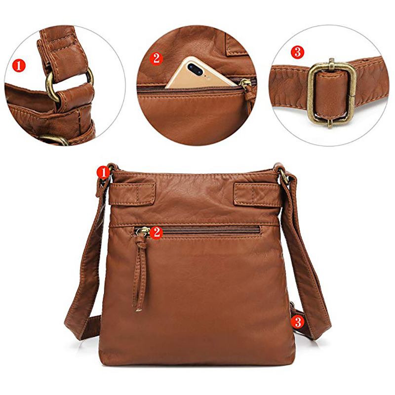 Kvinnor Multi-pocket Casual Pu-läder Crossbody-väska