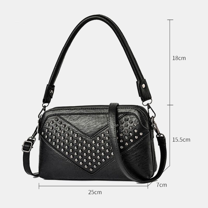 Kvinnor Multi-pocket Front Nit Dekorera Crossbody Bag Stor Kapacitet Avtagbar Axelrem Axelväska Handväska