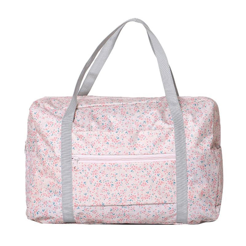 Kvinnor Nylon Små Blommor Resväska Blommig Duffel Bag Bagageväska Handväska