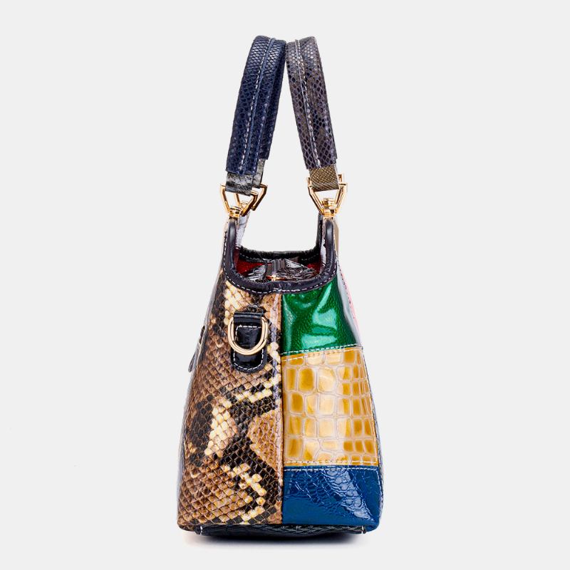 Kvinnor Oljevax Äkta Läder Patchwork Handväska Crossbody Bag Axelväska