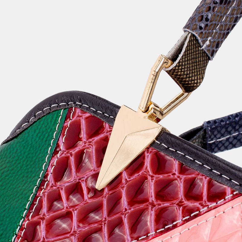 Kvinnor Oljevax Äkta Läder Patchwork Handväska Crossbody Bag Axelväska