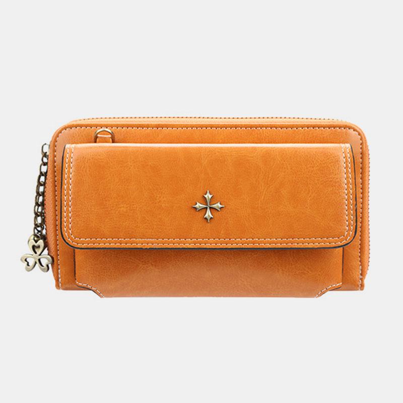 Kvinnor Pu Läder Cross Blommor Tofs Stor Kapacitet Multi-card Slot Telefonväska Crossbody Bag Axelväska