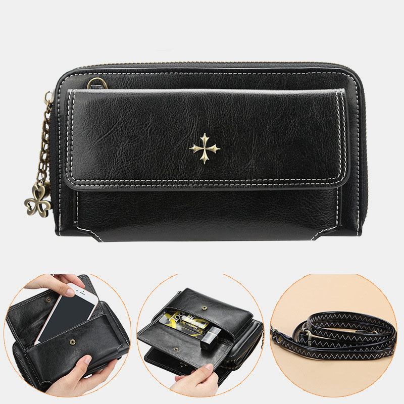 Kvinnor Pu Läder Cross Blommor Tofs Stor Kapacitet Multi-card Slot Telefonväska Crossbody Bag Axelväska