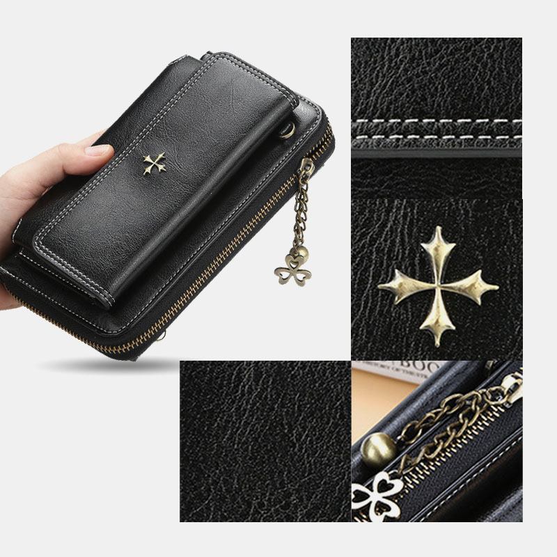 Kvinnor Pu Läder Cross Blommor Tofs Stor Kapacitet Multi-card Slot Telefonväska Crossbody Bag Axelväska