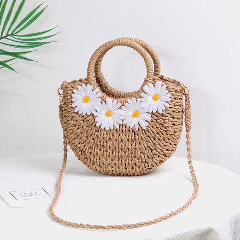 Kvinnor Reser Sommar Strand Halm Handväska Crossbody Bag Axelväska