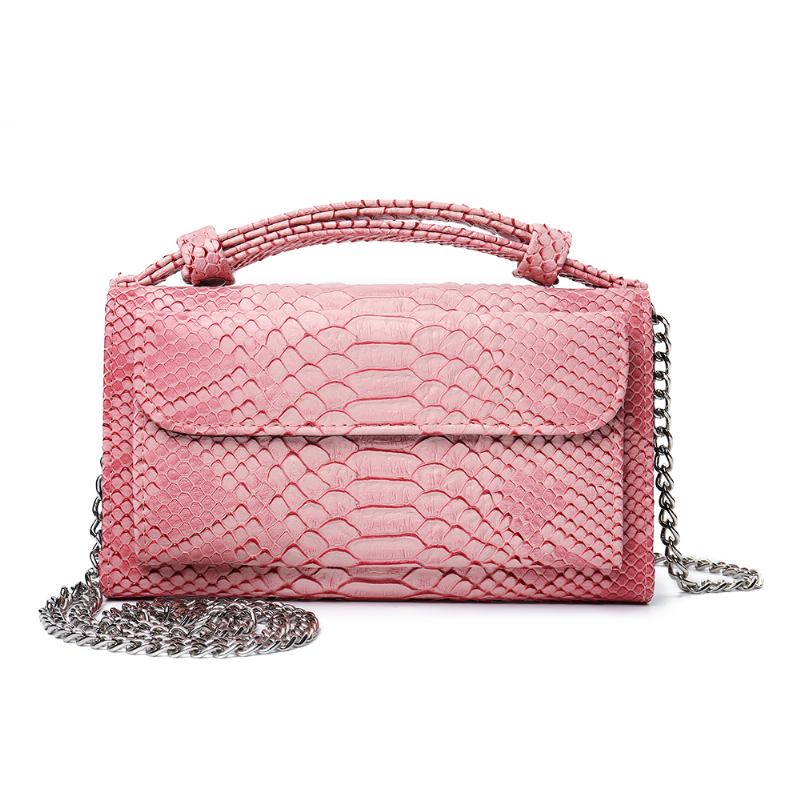 Kvinnor Snake Skin Äkta Läder Kedja Axelväska Crossbody Bag Handväska Lång Plånbok