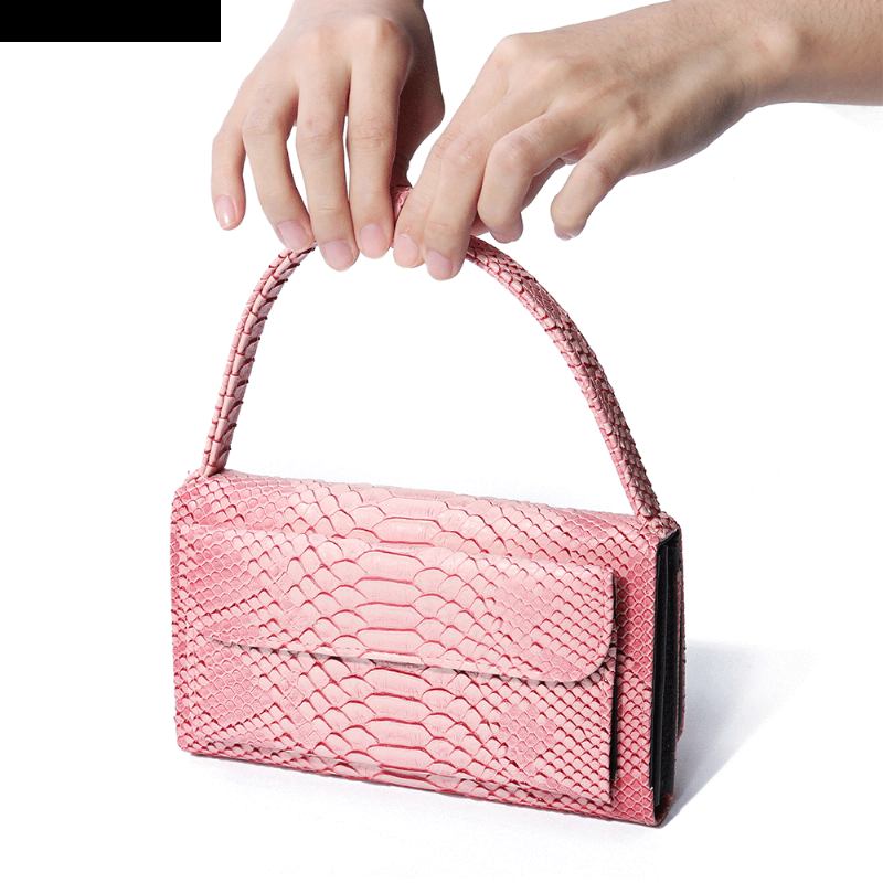 Kvinnor Snake Skin Äkta Läder Kedja Axelväska Crossbody Bag Handväska Lång Plånbok