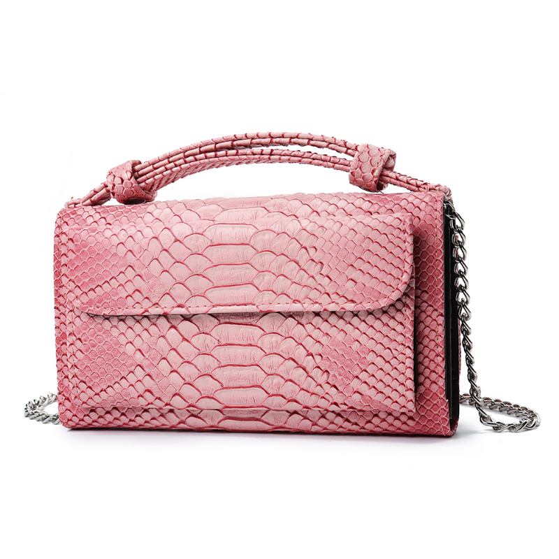 Kvinnor Snake Skin Äkta Läder Kedja Axelväska Crossbody Bag Handväska Lång Plånbok