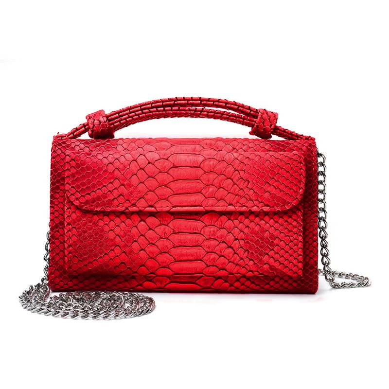 Kvinnor Snake Skin Äkta Läder Kedja Axelväska Crossbody Bag Handväska Lång Plånbok