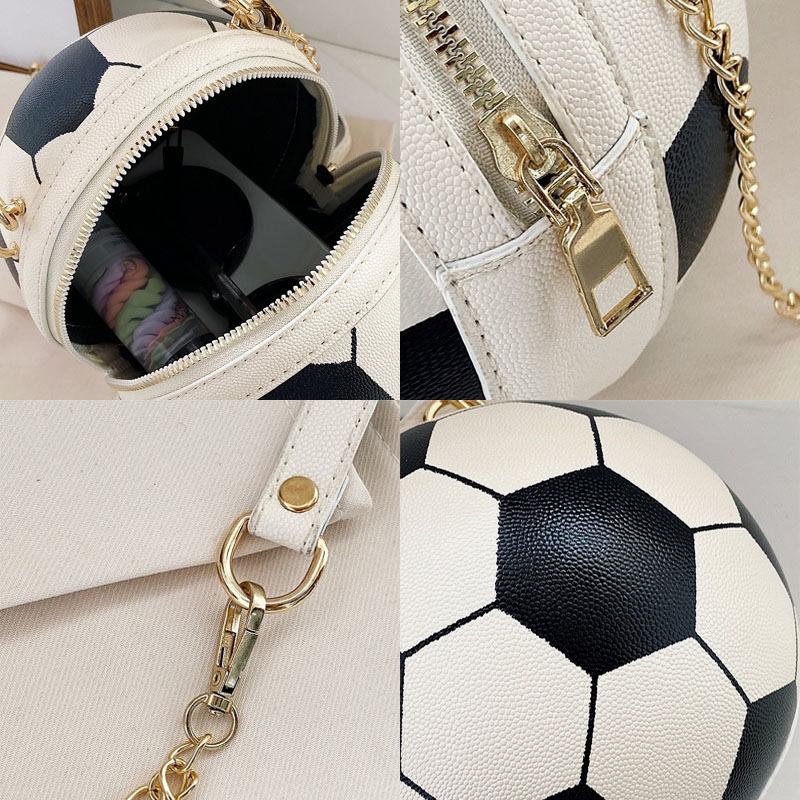 Kvinnor Unik Design Basket Fotboll Look Mini Rund Väska Hangbag Mode Justerbar Axelväska Cross Body Bag