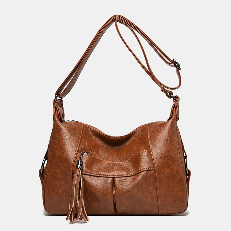 Kvinnor Vintage Konstläder Med Stor Kapacitet Multi-fickor Crossbody Bag Axelväska