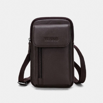 Män Äkta Läder 6.3 Tums Telefonhållare Bältesväska Crossbody-väska