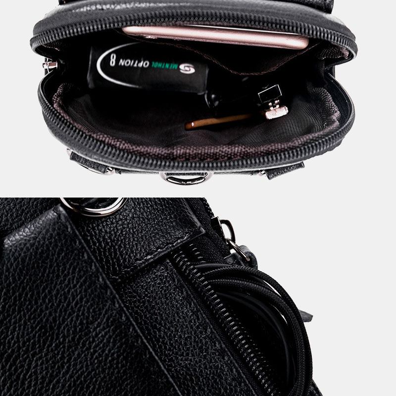 Män Äkta Läder 6.3 Tums Telefonhållare Bältesväska Crossbody-väska