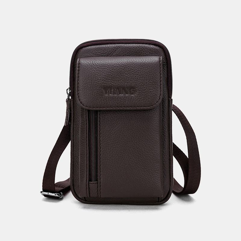 Män Äkta Läder 6.3 Tums Telefonhållare Bältesväska Crossbody-väska