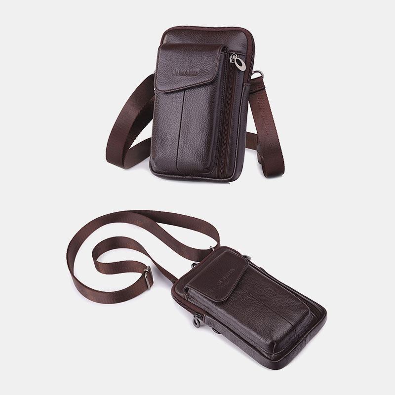 Män Äkta Läder 6.5 Tums Telefonväska Midjeväska Bältesväska Crossbody-väska