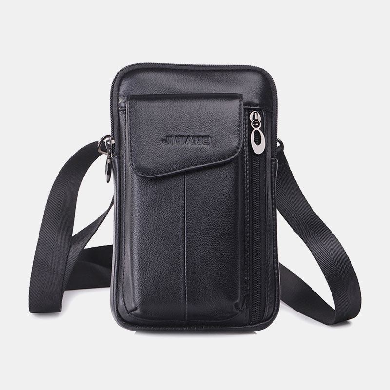 Män Äkta Läder 6.5 Tums Telefonväska Midjeväska Bältesväska Crossbody-väska