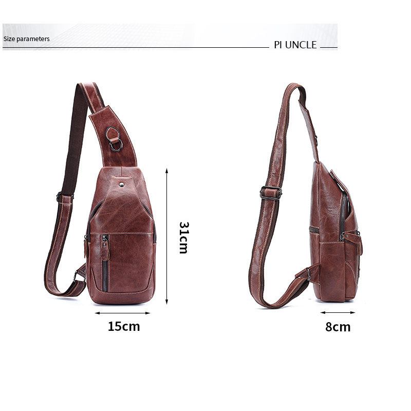 Män Äkta Läder Anti-theft Crossbody Bag Bröstväska