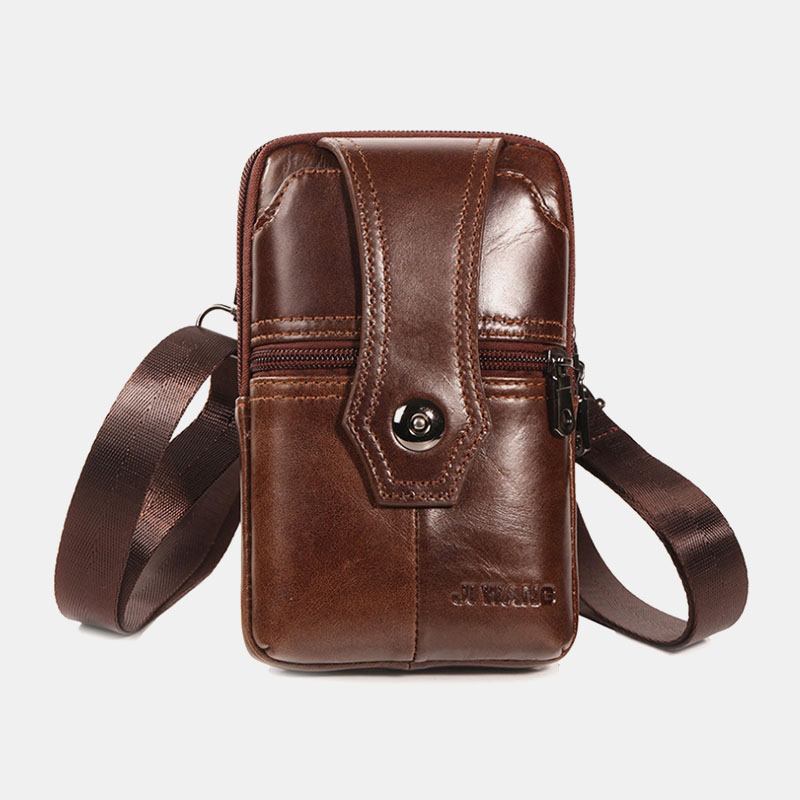 Män Äkta Läder Bälte Telefonväska Casual Crossbody Bag Axelväska