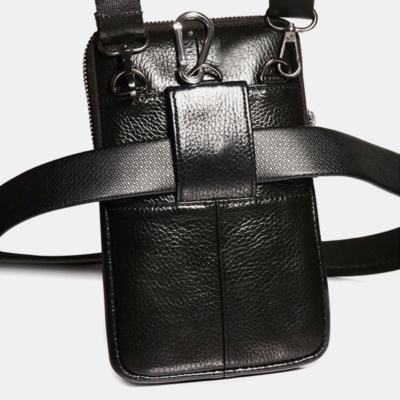 Män Äkta Läder Bältesväska Casual Crossbody Bag Axelväska