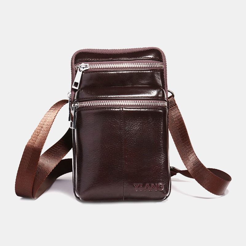 Män Äkta Läder Bältesväska Casual Crossbody Bag Axelväska