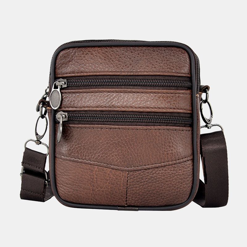 Män Äkta Läder Business Multi-carry Crossbody-väska Med Stor Kapacitet