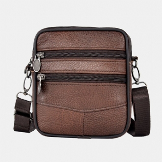 Män Äkta Läder Business Multi-carry Crossbody-väska Med Stor Kapacitet