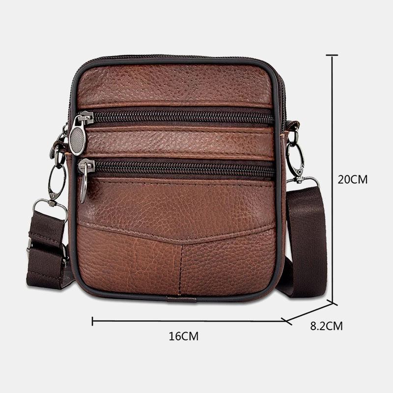 Män Äkta Läder Business Multi-carry Crossbody-väska Med Stor Kapacitet