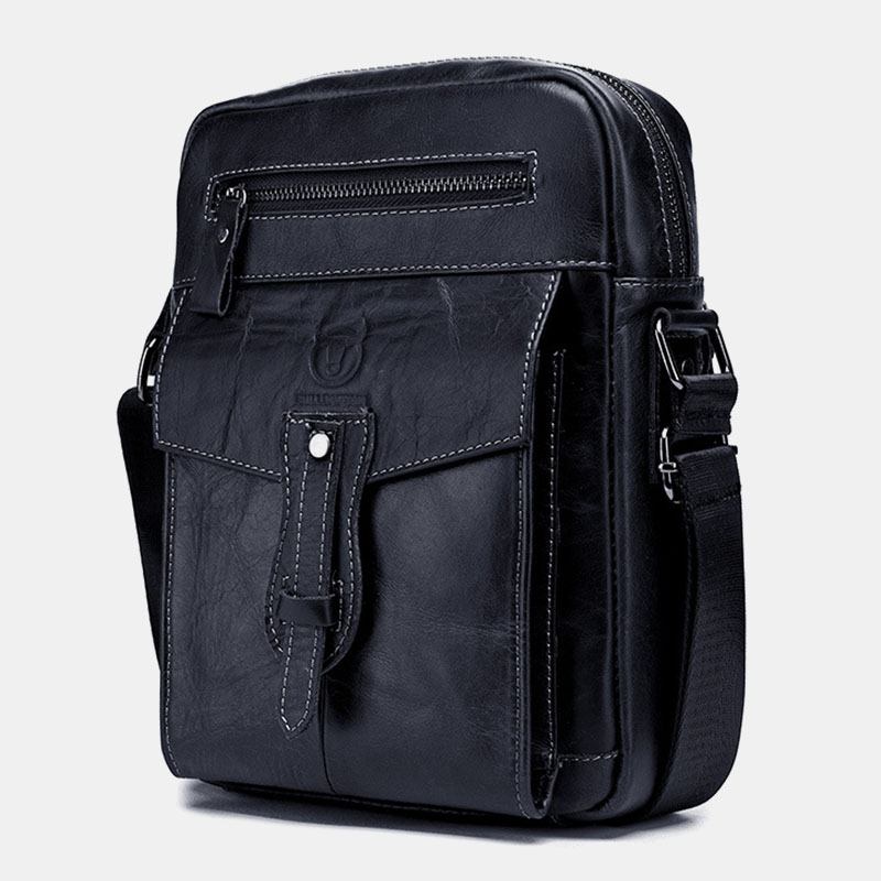 Män Äkta Läder Business Retro Solid Färg Crossbody-väska Axelväska