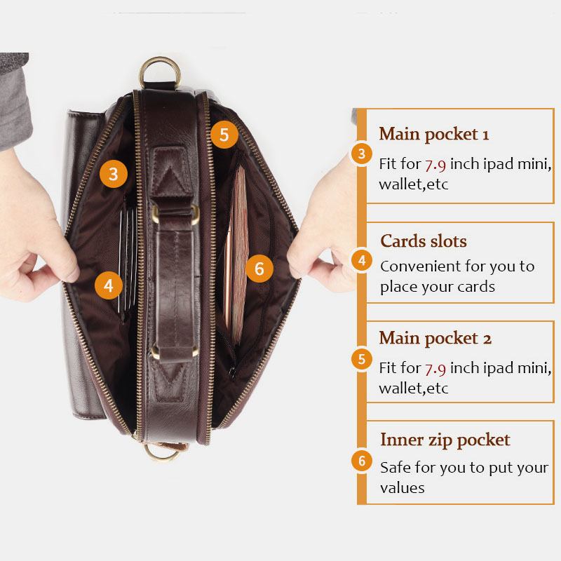 Män Äkta Läder Crossbody-väskor Med Flera Fickor Stor Kapacitet Retro 6.5 Tums Telefonväska Portfölj Axelväska Handväska