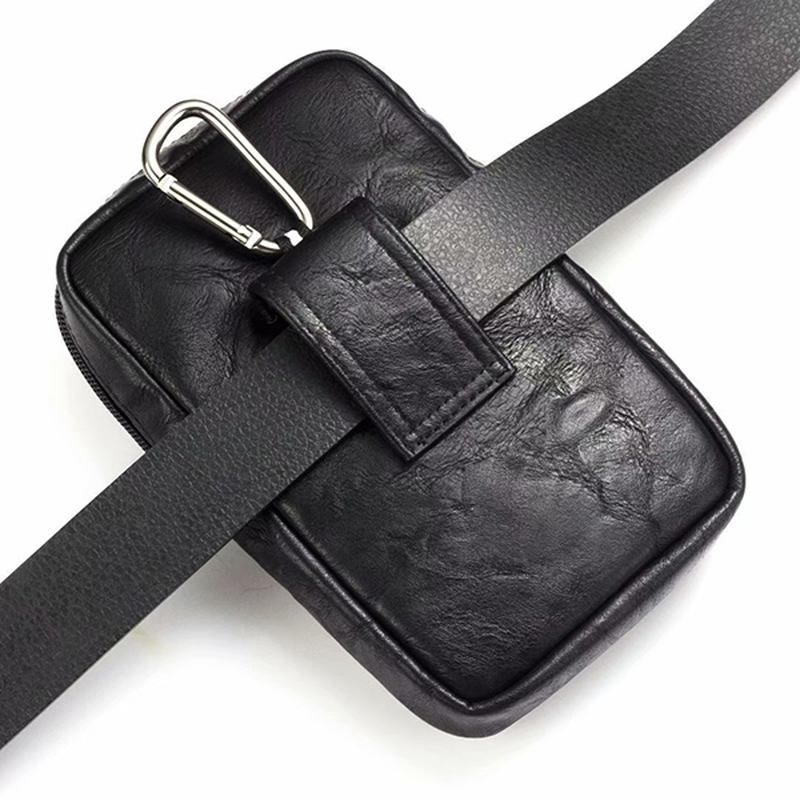 Män Äkta Läder Dubbel Dragkedja Midjeväska Crossbody-väska