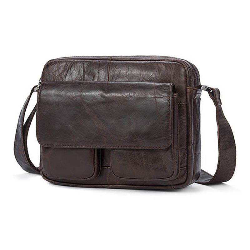 Män Äkta Läder Fritid Retro Mode Shoulder Crossbody Bag