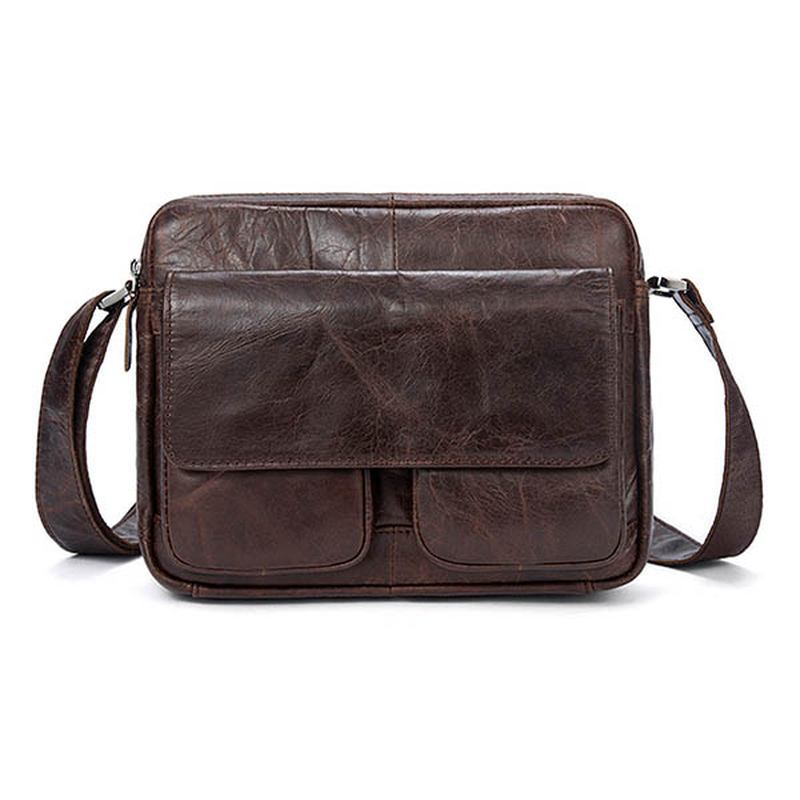 Män Äkta Läder Fritid Retro Mode Shoulder Crossbody Bag