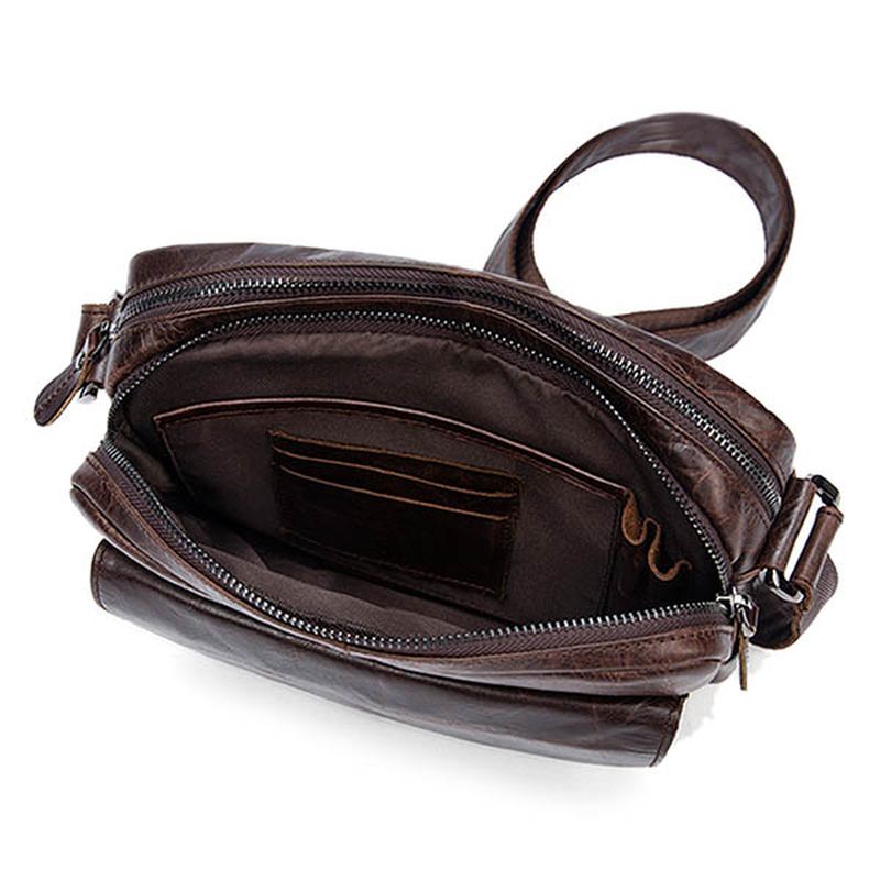 Män Äkta Läder Fritid Retro Mode Shoulder Crossbody Bag