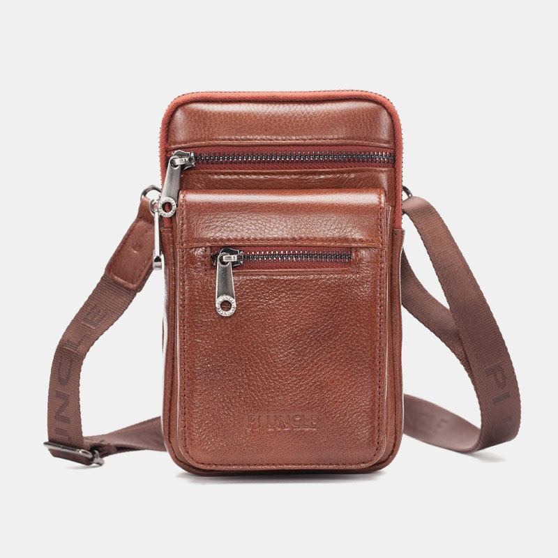 Män Äkta Läder Kohud Multi-carry Retro 7.2 Tums Telefon Crossbody-väska Hängande Bältesväska Midjeväska