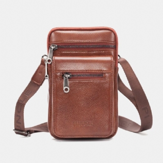 Män Äkta Läder Kohud Multi-carry Retro 7.2 Tums Telefon Crossbody-väska Hängande Bältesväska Midjeväska