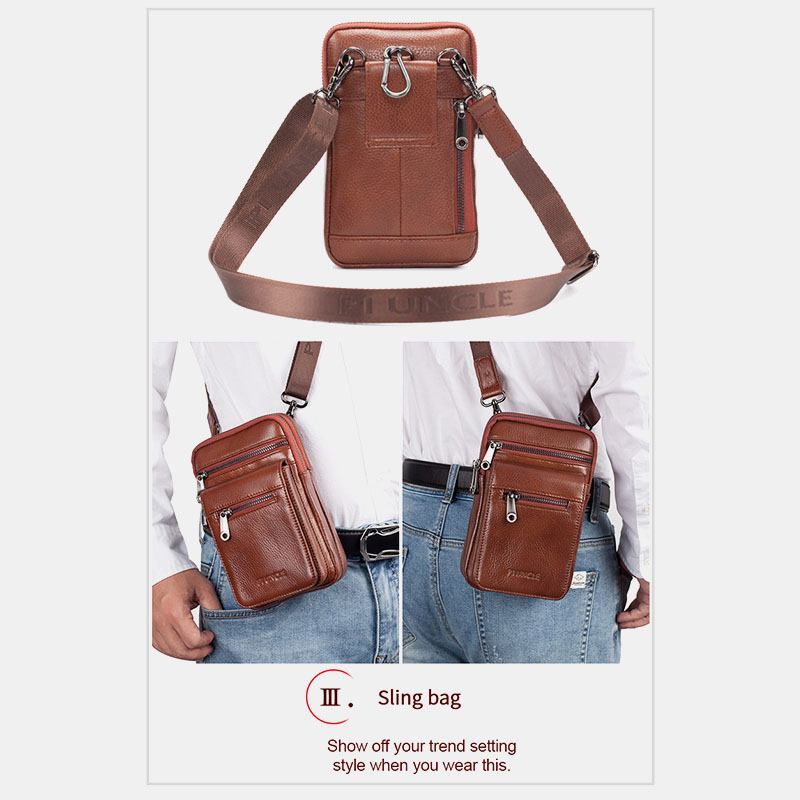 Män Äkta Läder Kohud Multi-carry Retro 7.2 Tums Telefon Crossbody-väska Hängande Bältesväska Midjeväska