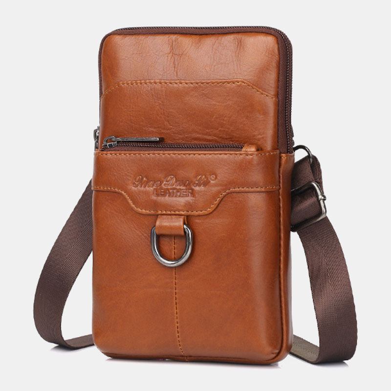 Män Äkta Läder Kohud Vintage Business 6.5 Tums Telefonväska Crossbody-väska Midjeväska Slingväska