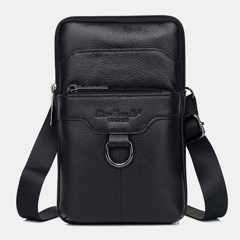 Män Äkta Läder Kohud Vintage Business 6.5 Tums Telefonväska Crossbody-väska Midjeväska Slingväska