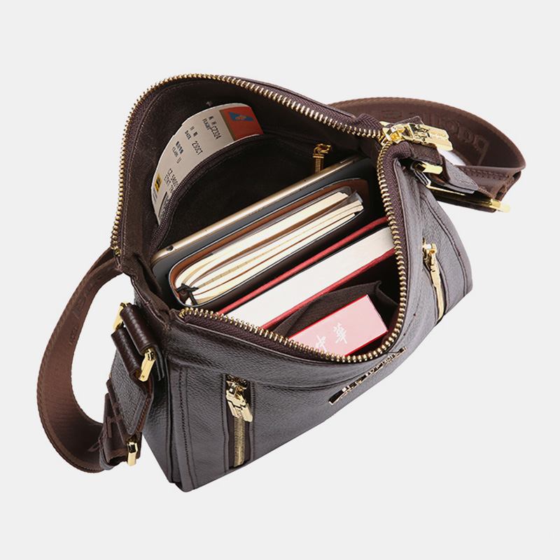 Män Äkta Läder Koläder Anti-theft Crossbody Bag Axelväska