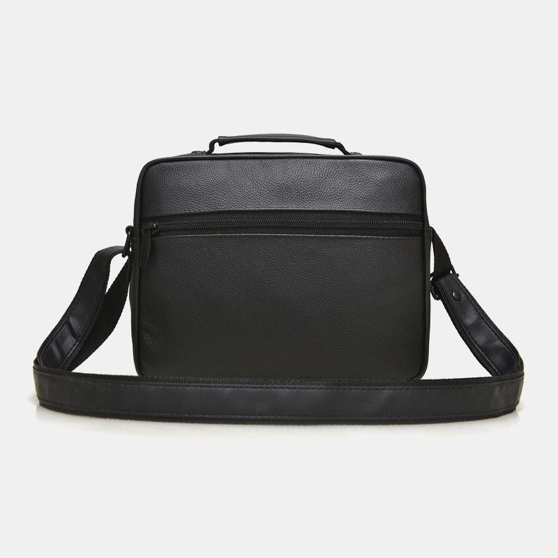 Män Äkta Läder Mode Business Enfärgad Läderaxelväska Crossbody-väska