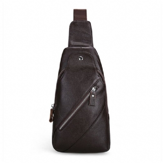 Män Äkta Läder Mode Casual Chest Pack Daypack Sling Bag Axelväska