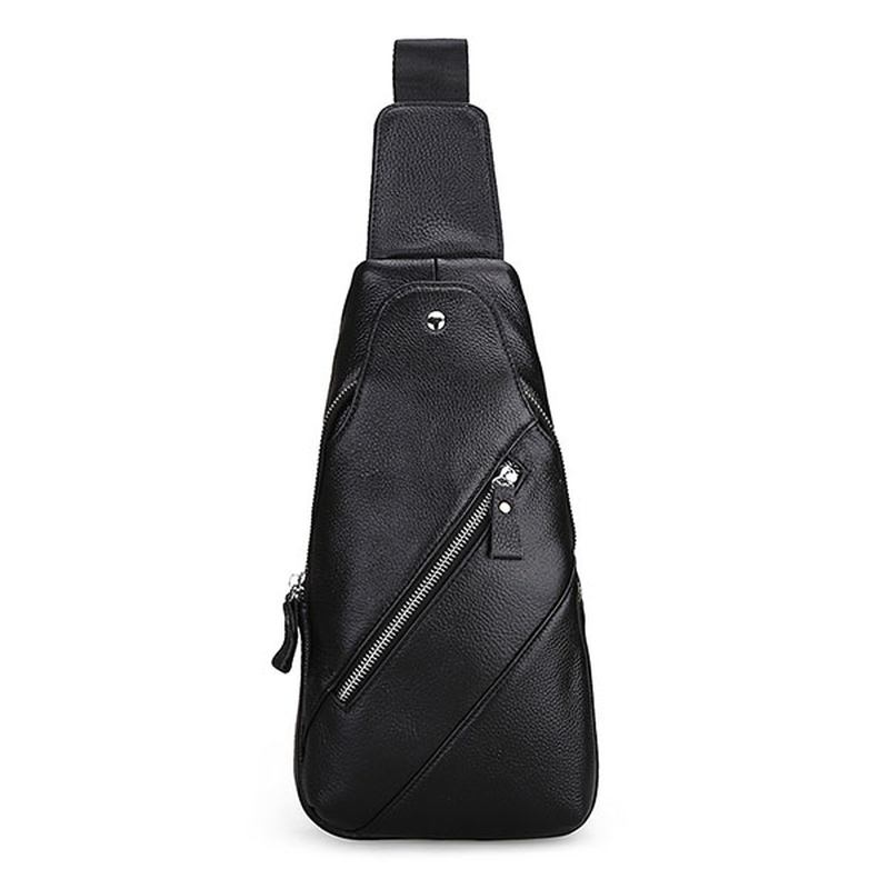 Män Äkta Läder Mode Casual Chest Pack Daypack Sling Bag Axelväska