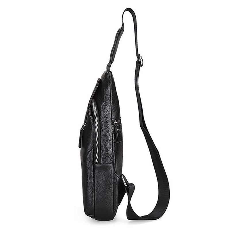 Män Äkta Läder Mode Casual Chest Pack Daypack Sling Bag Axelväska